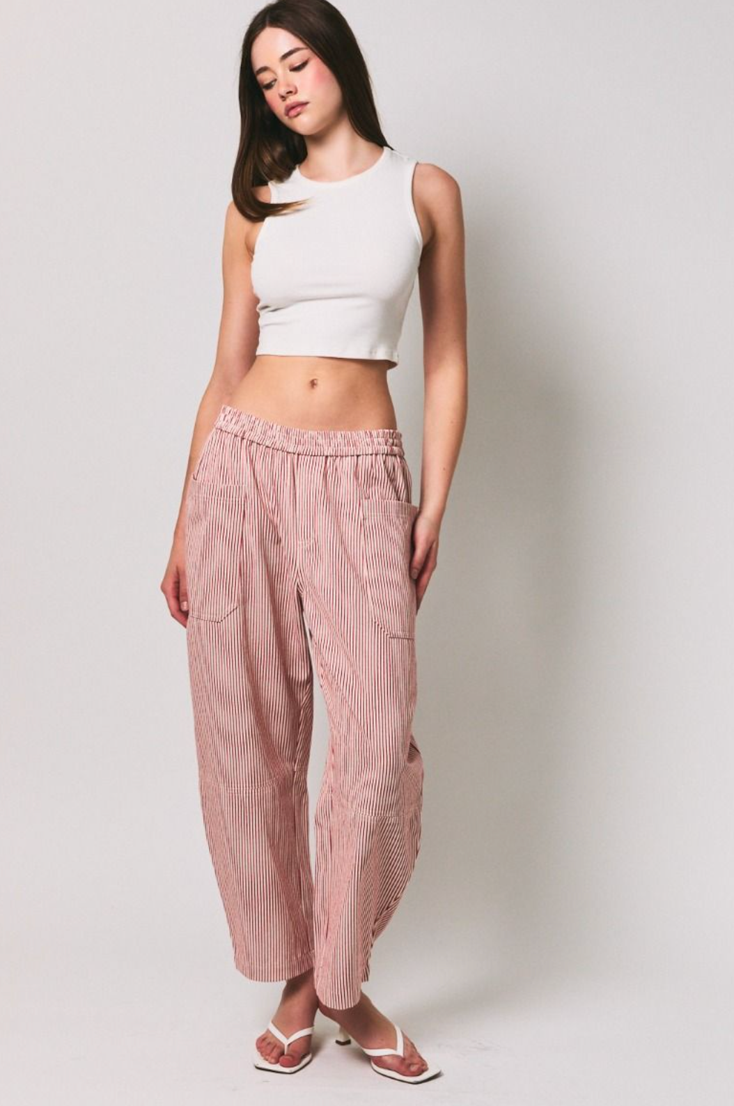 Red Stripe Barrel Pants
