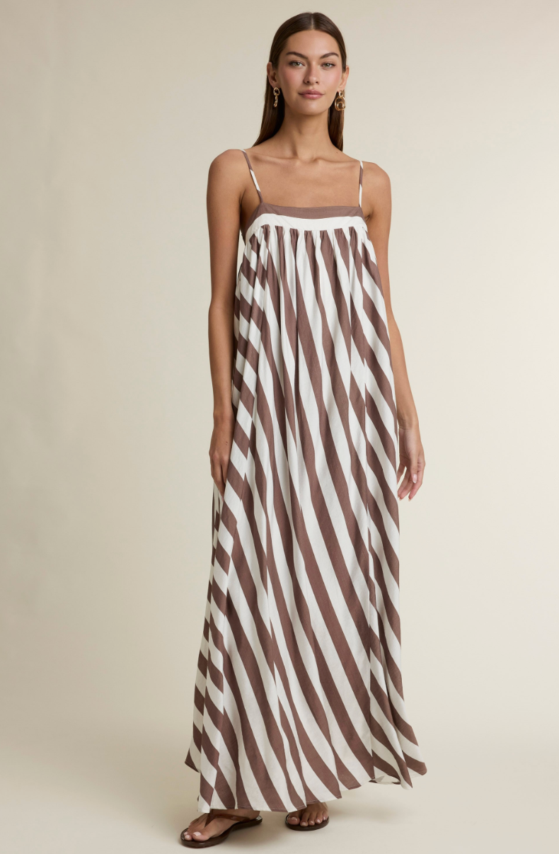 Shawna Striped Maxi Dress Brown
