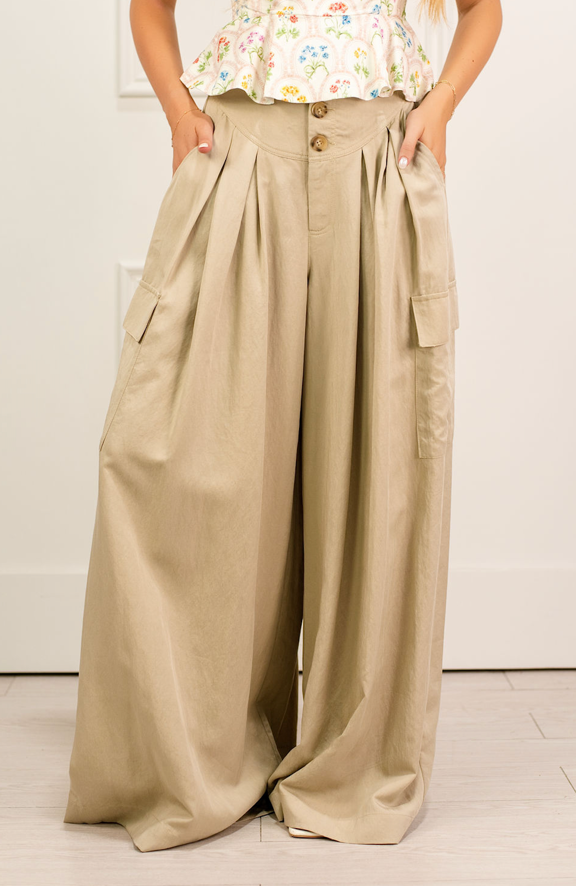 High Waisted Pleat Pants Olive