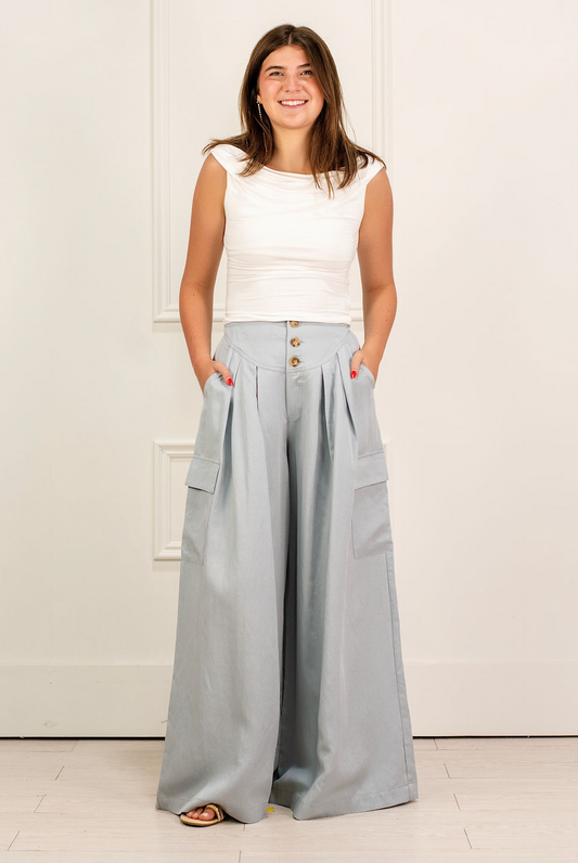 High Waisted Pleat Pants Blue
