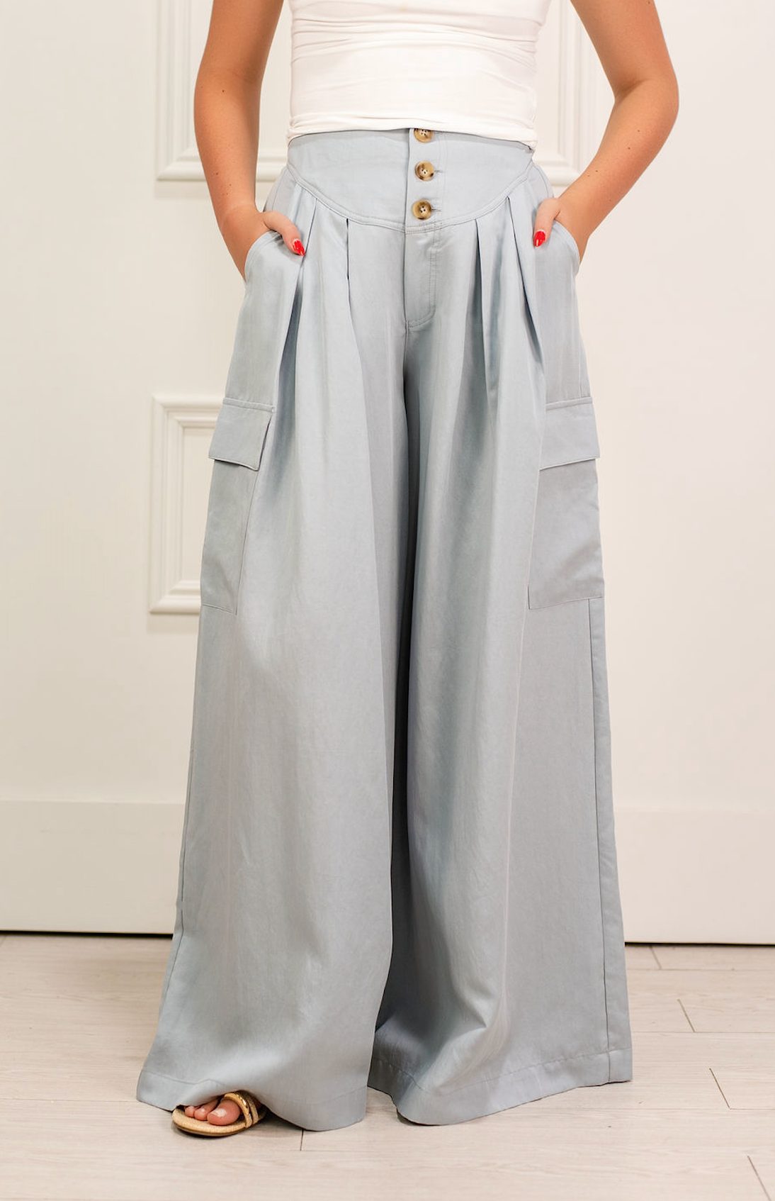 High Waisted Pleat Pants Blue
