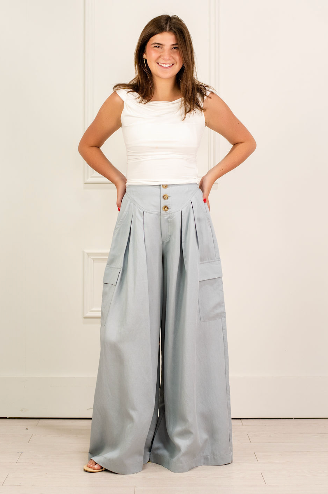 High Waisted Pleat Pants Blue