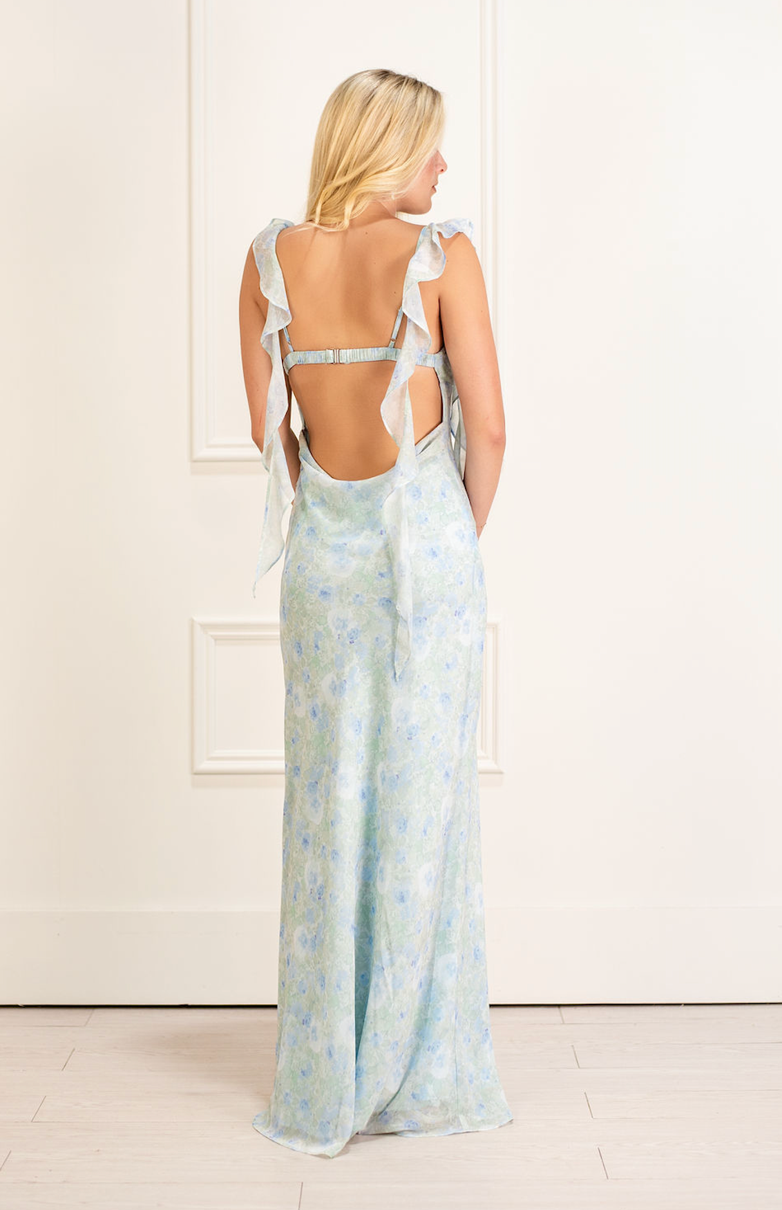 Frilly Floral Maxi Dress Blue