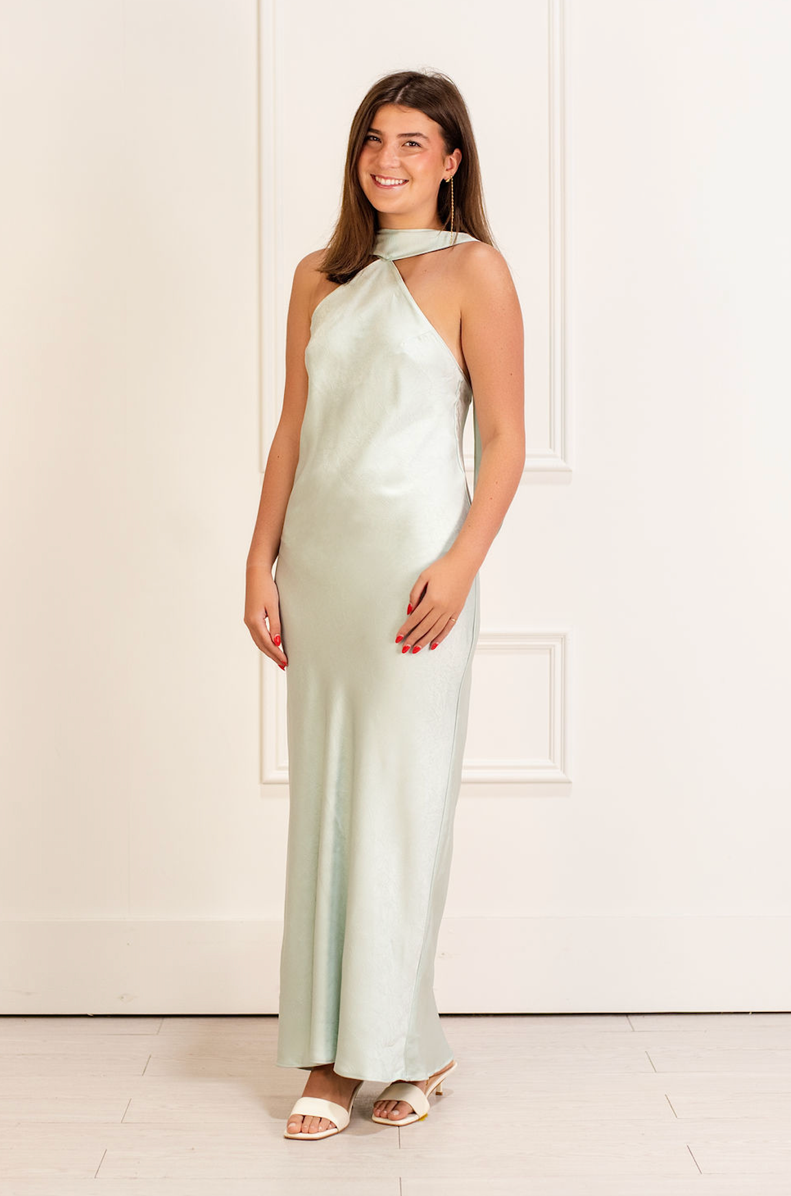 Sea Glass Satin Dress w/ Scarf