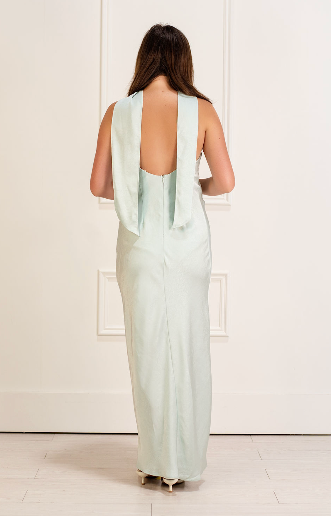 Sea Glass Satin Dress w/ Scarf