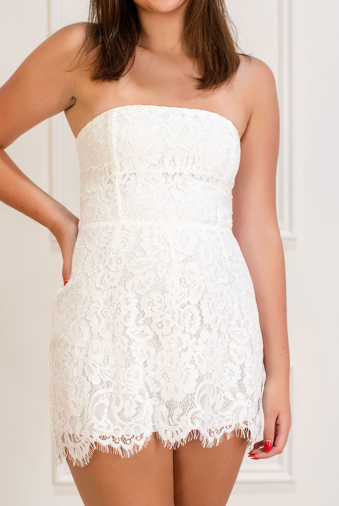 Strapless White Lace Dress