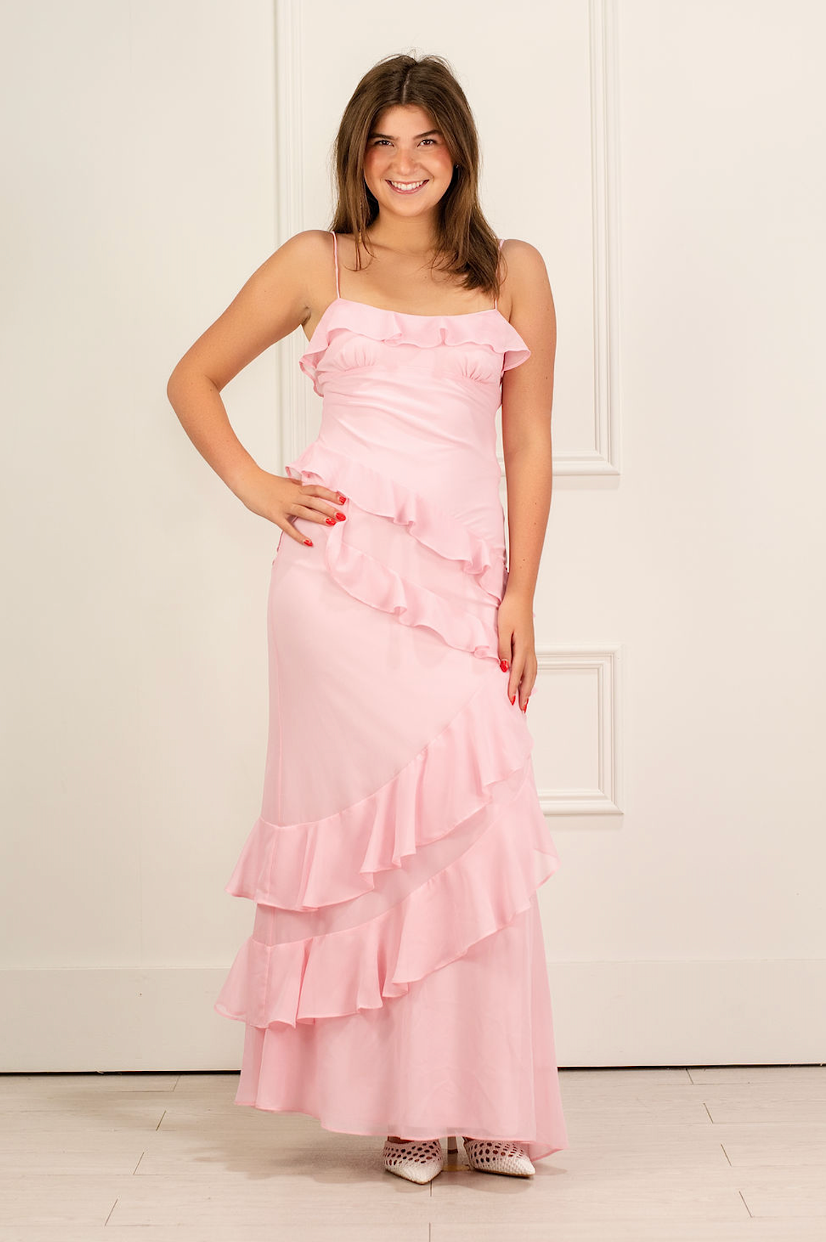Marissa Frilly Maxi Dress Pink