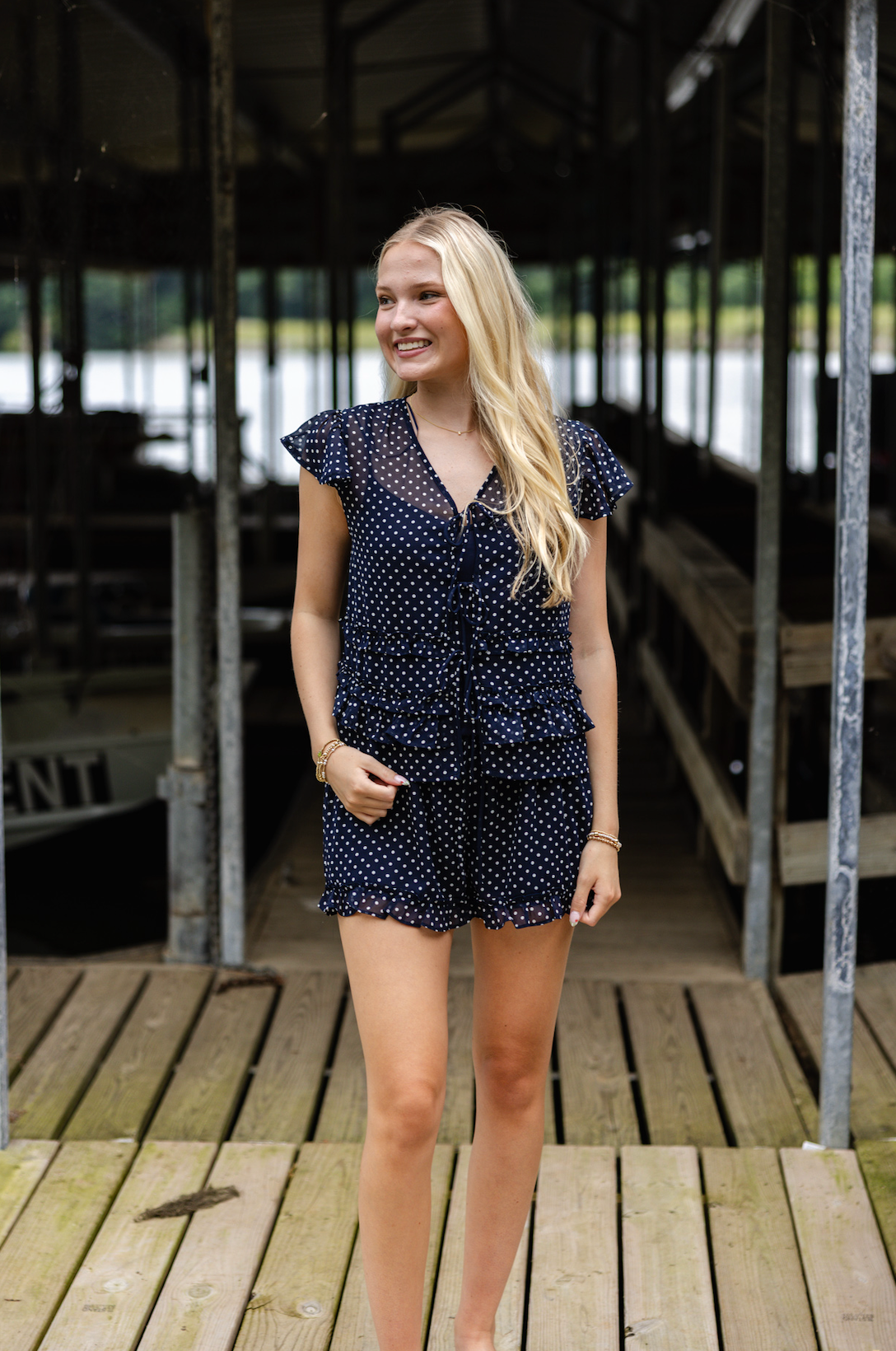 Sheer Dots Blouse Navy