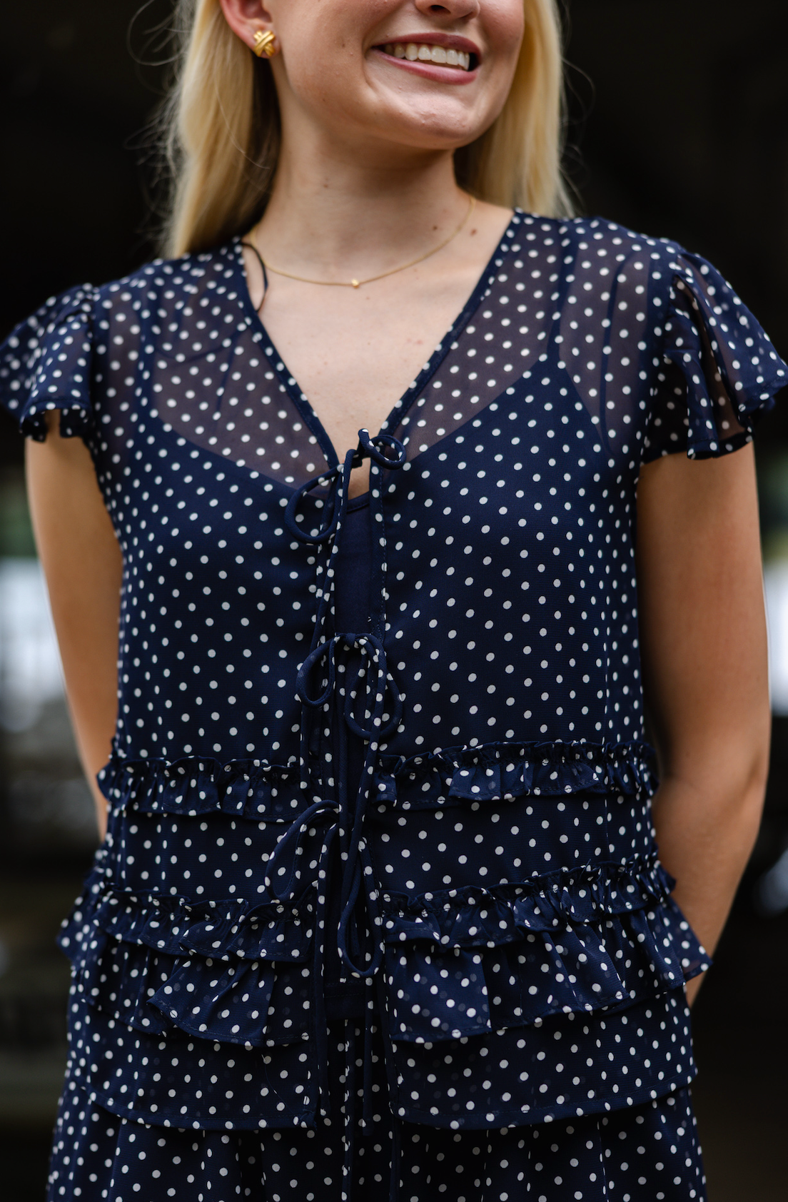 Sheer Dots Blouse Navy