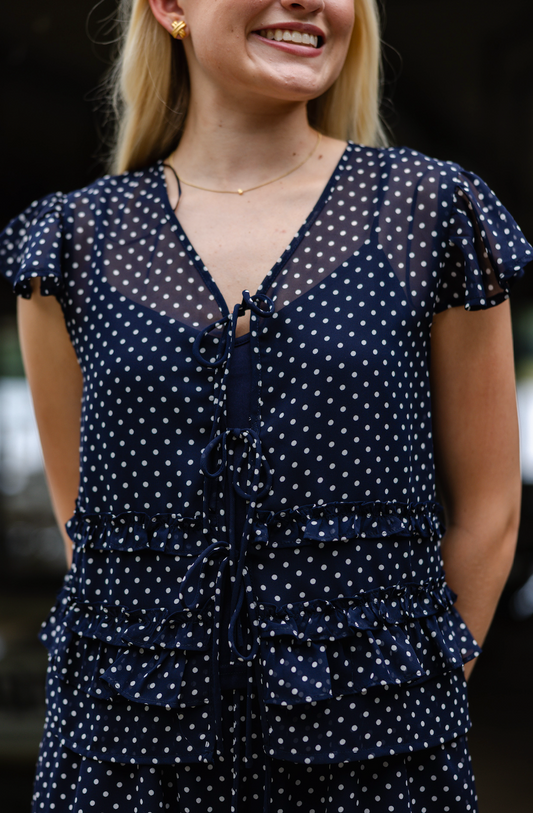 Sheer Dots Blouse Navy