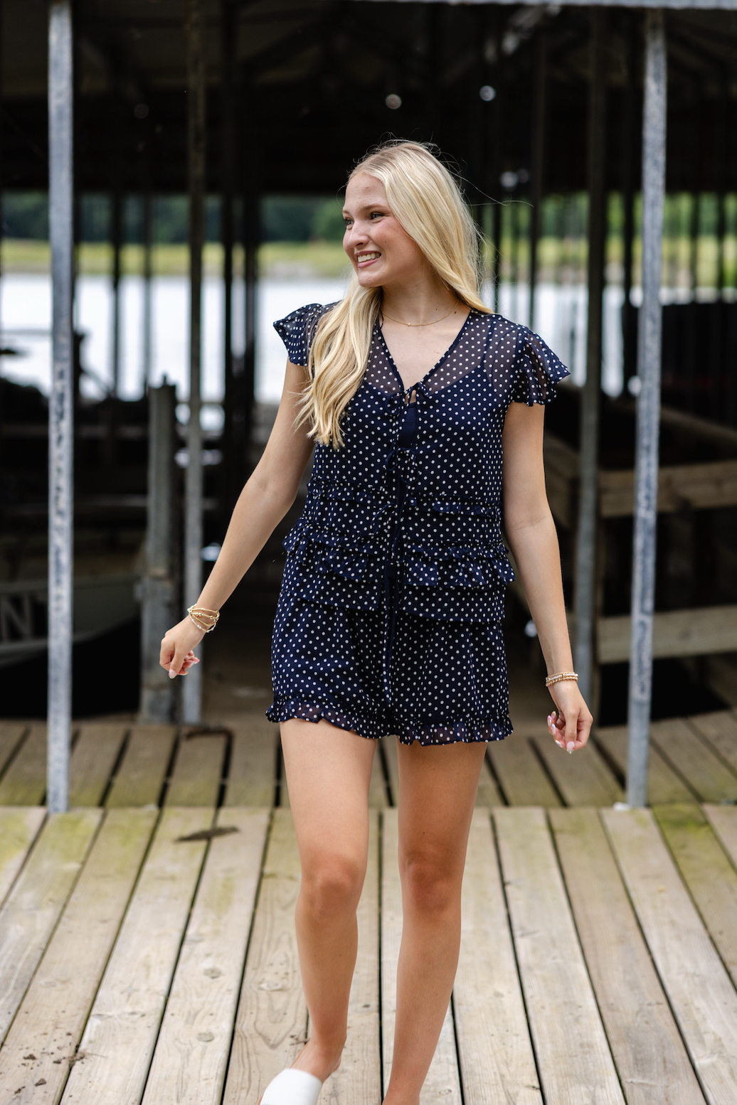 Sheer Dots Blouse Navy