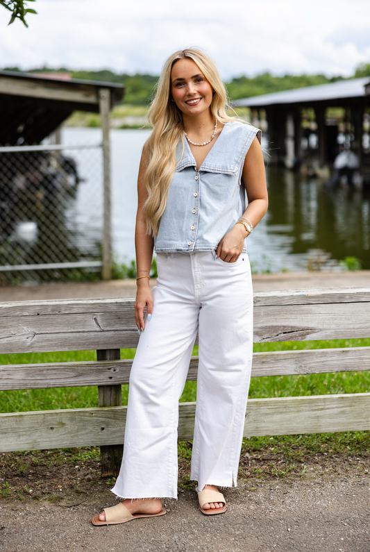 White Cropped Wide Leg Jeans