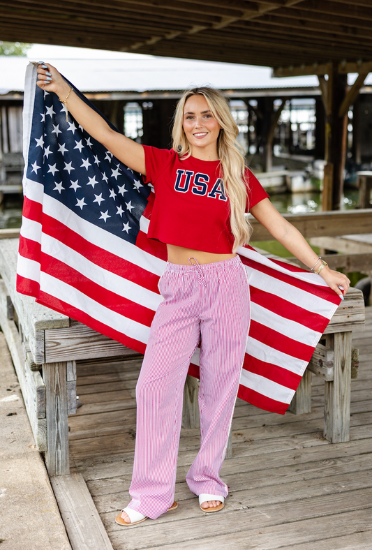 Red Striped Lace Track Pants