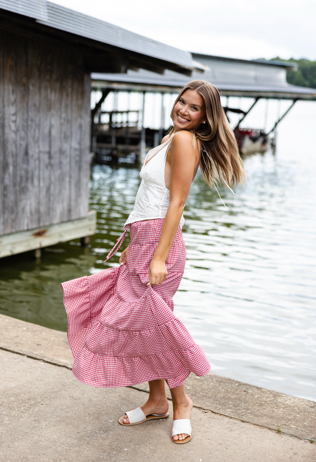 Red Gingham Midi Skirt