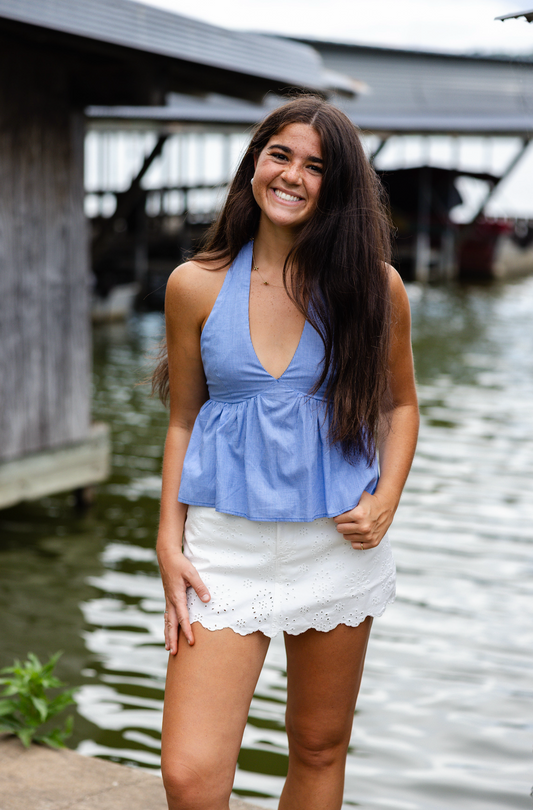 Gingham Halter Top Blue