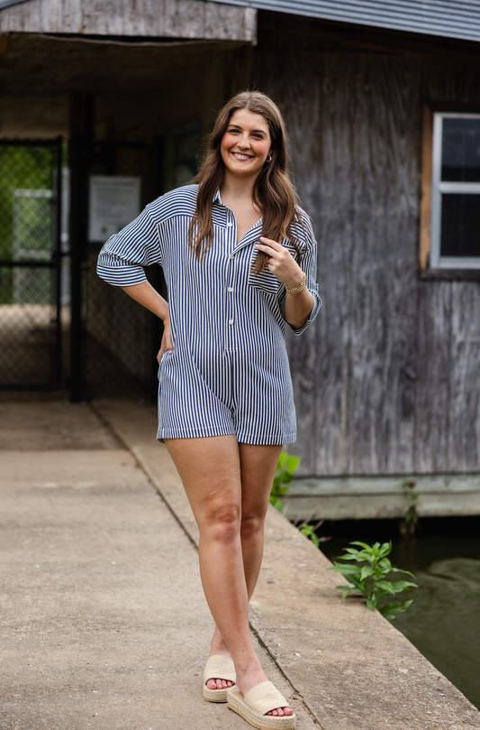Audrey Stripe Shirt Romper