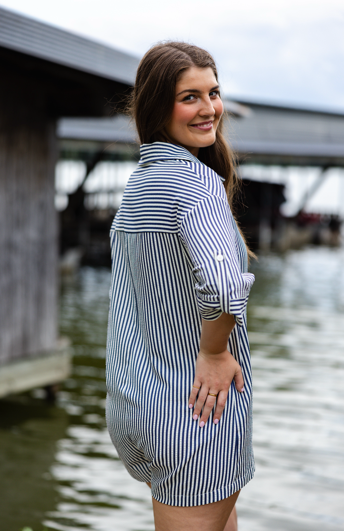 Audrey Stripe Shirt Romper