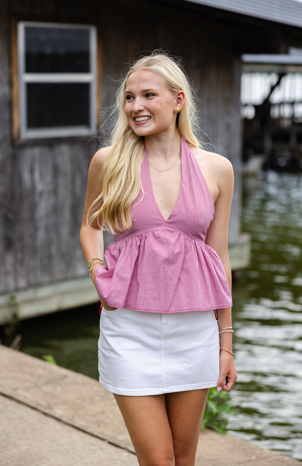 Gingham Halter Top Red