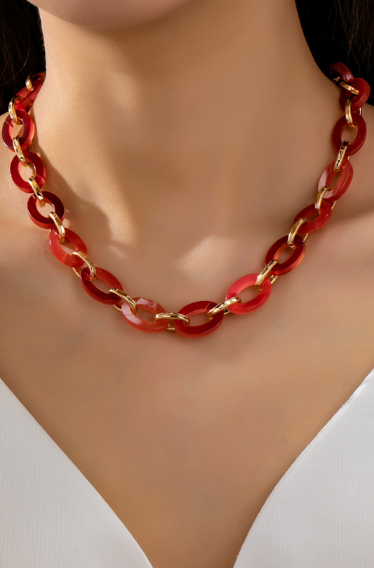 Resin Link Necklace Red