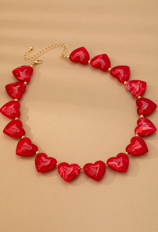 Large Heart Necklace Red