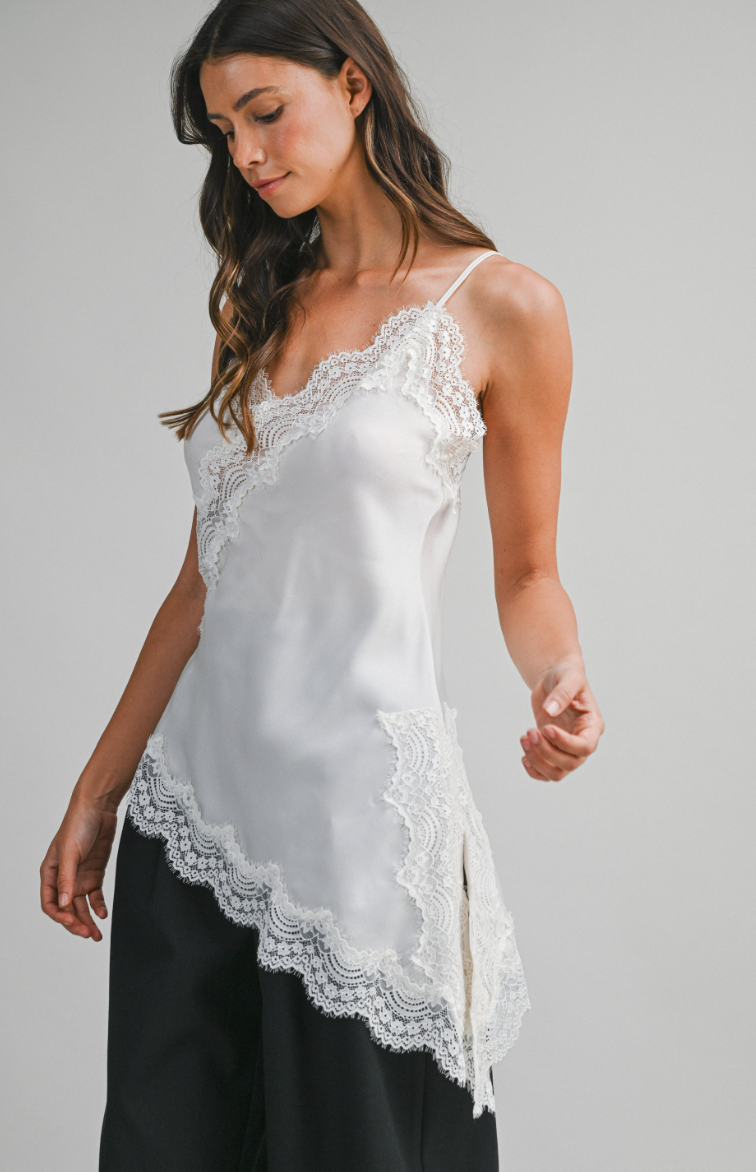 Asymmetrical Lace Cami Cream