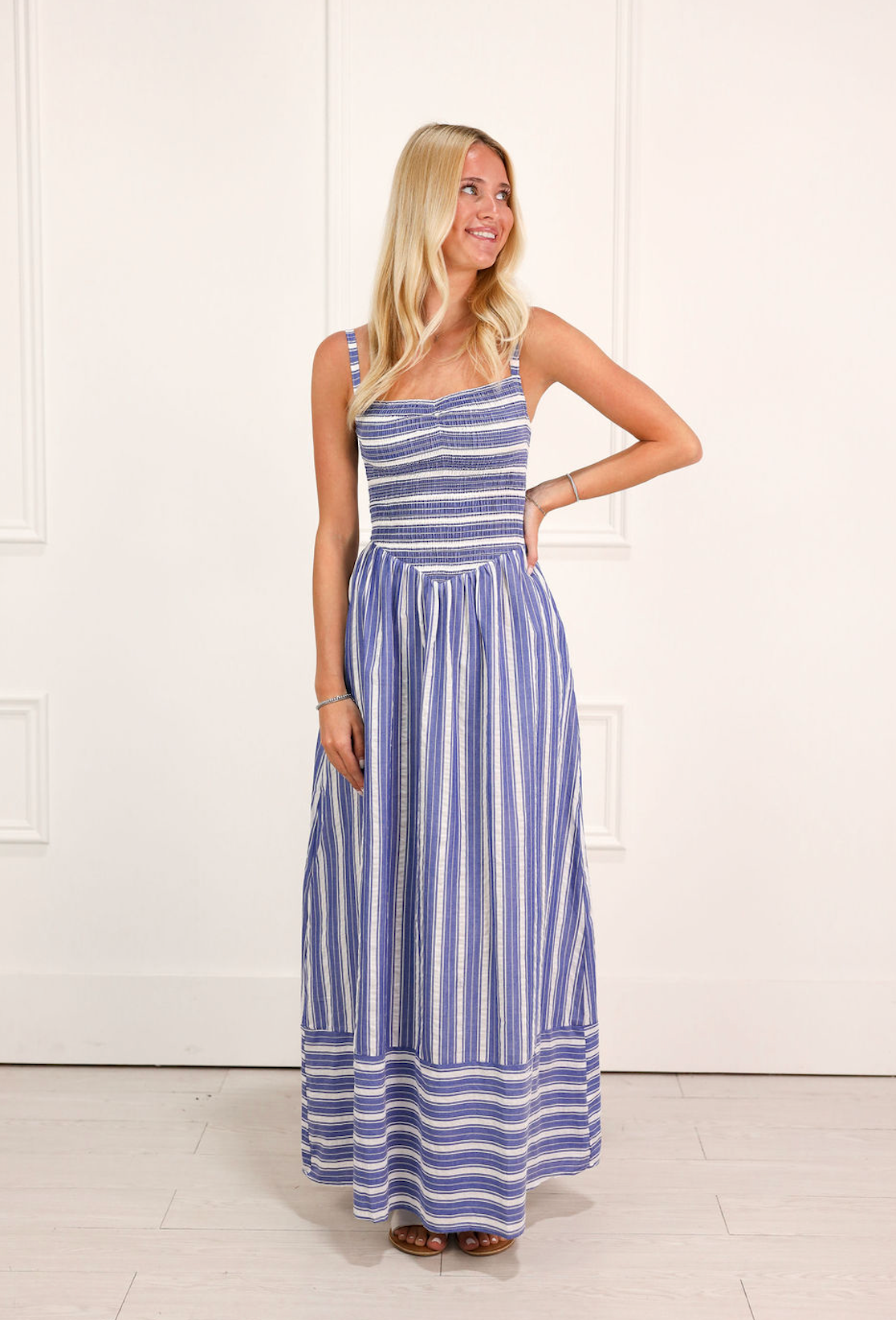 Blue Stripe Smock Maxi Dress