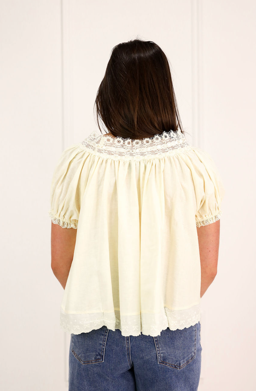 Yellow Lace Trim S/S Top