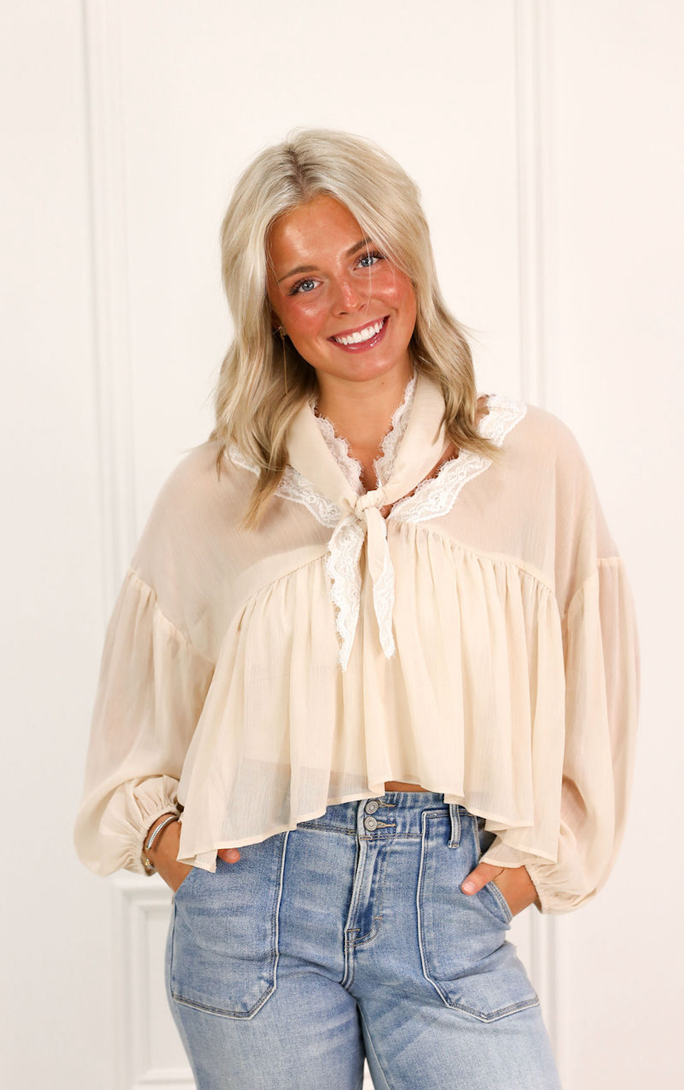 Sheer Blouse w/ Lace Bandana