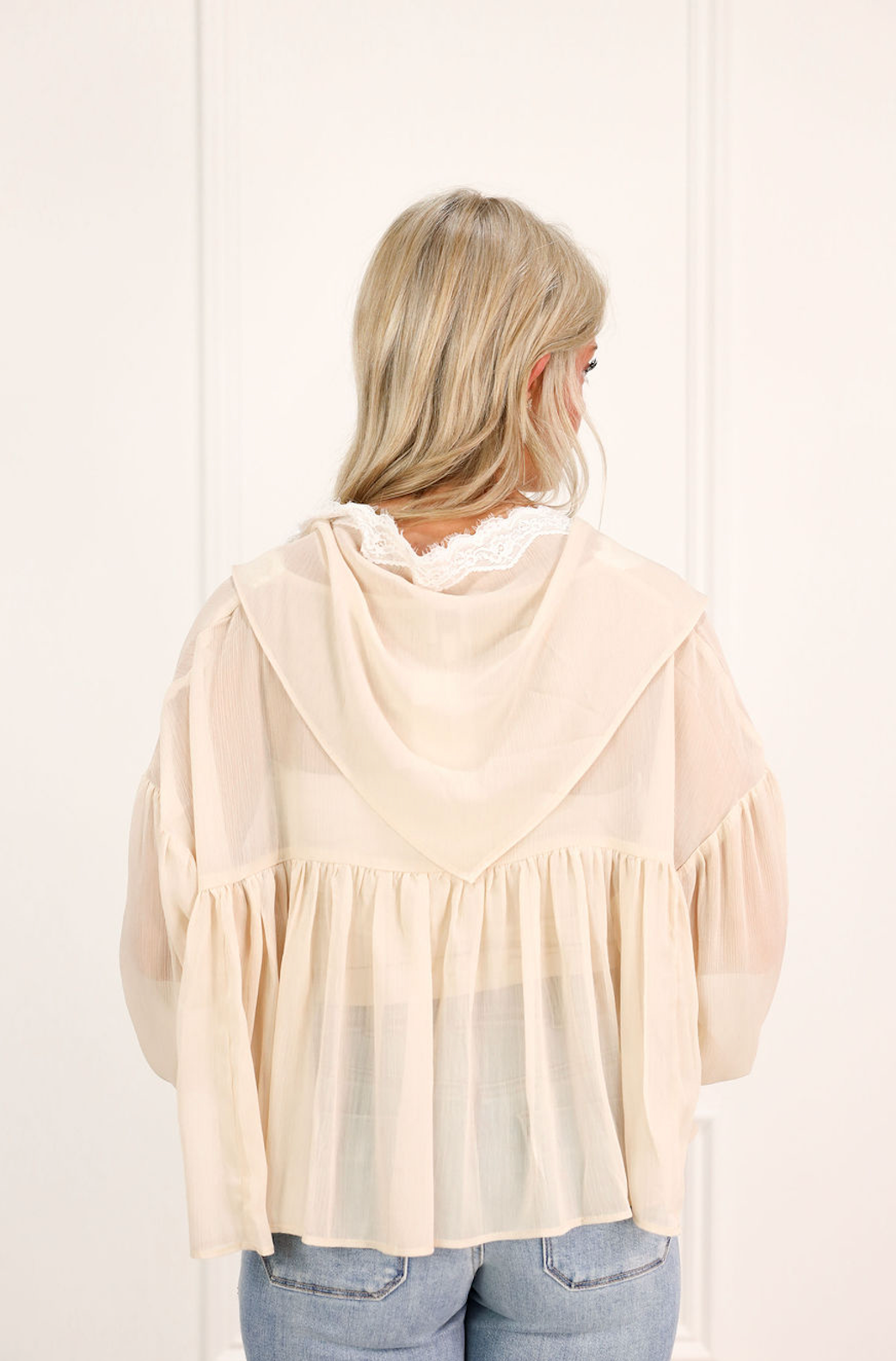 Sheer Blouse w/ Lace Bandana