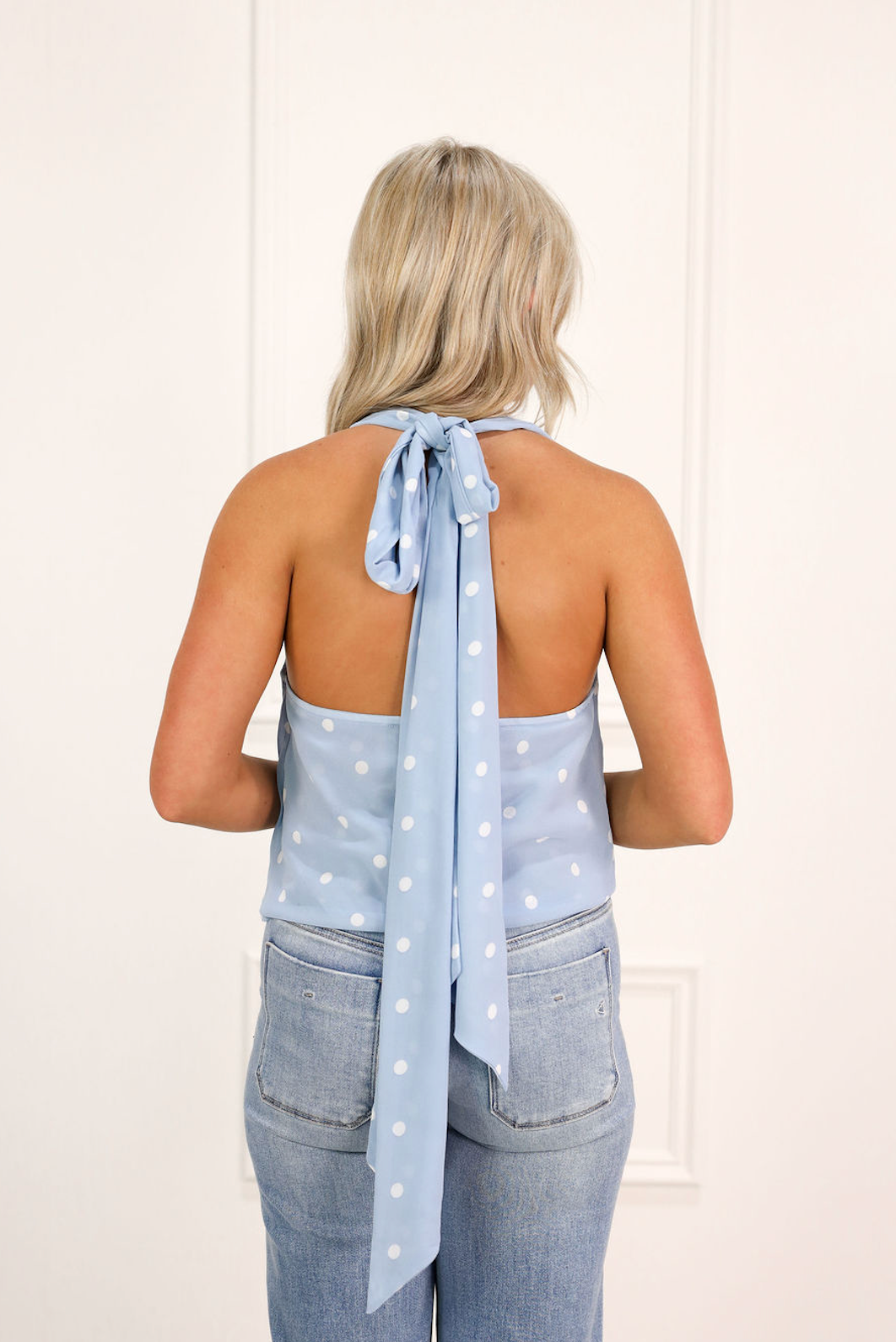 Polka Dot Cowl Top w/ Scarf Blue