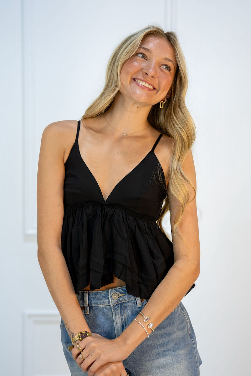 Black Tiered Ruffle Top