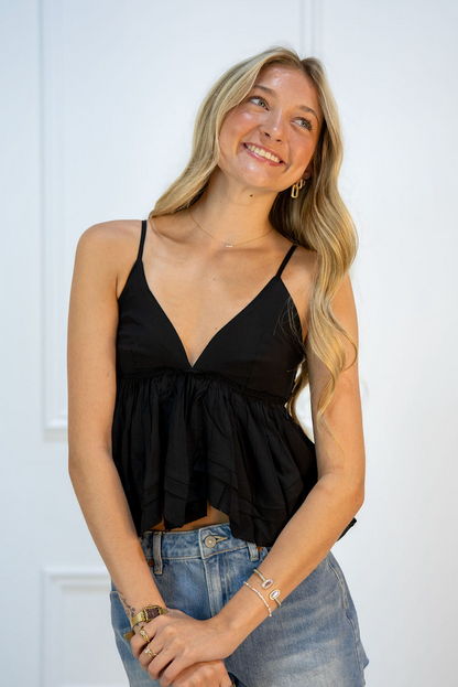 Black Tiered Ruffle Top