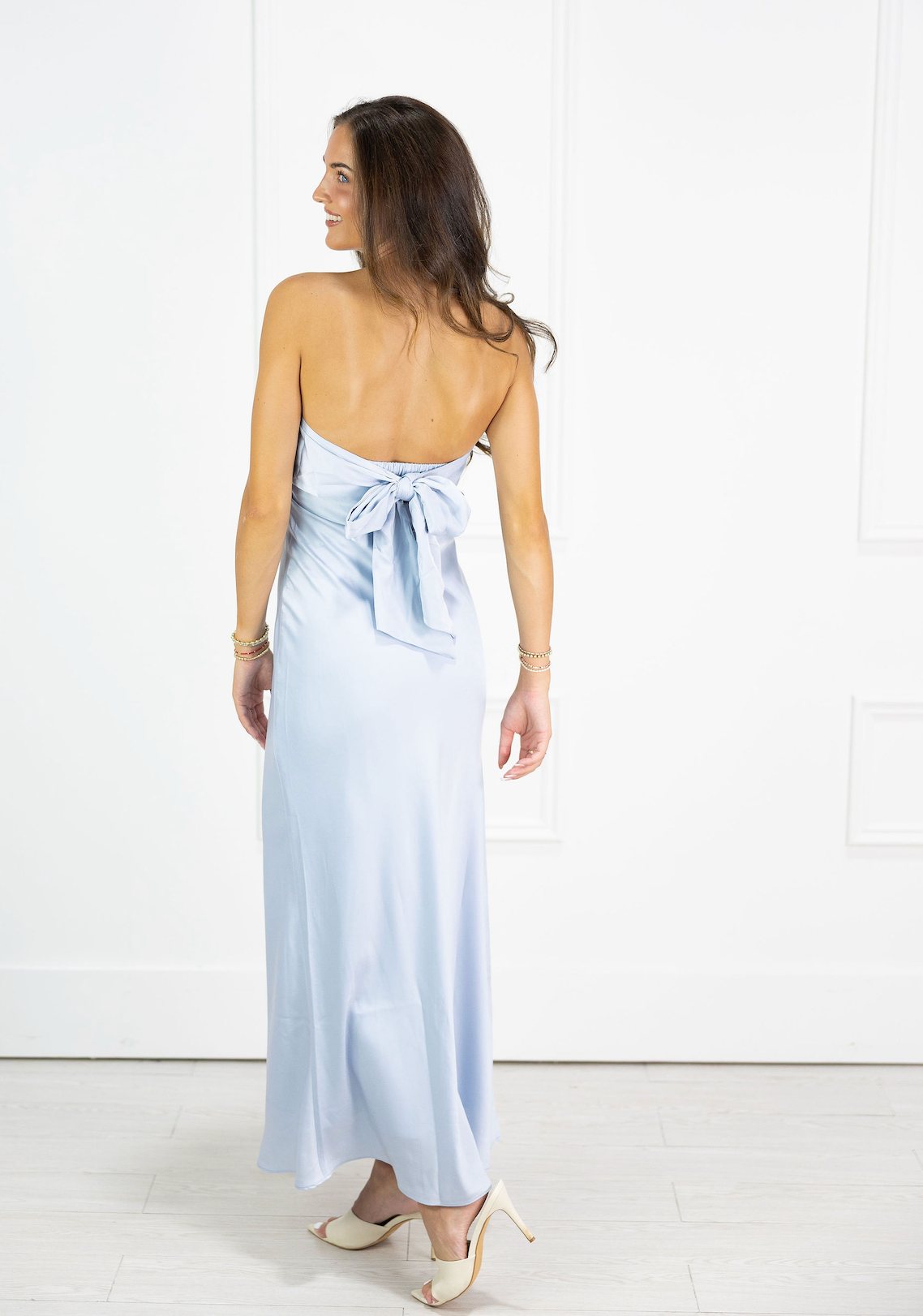 Satin Strapless Maxi Dress Sky