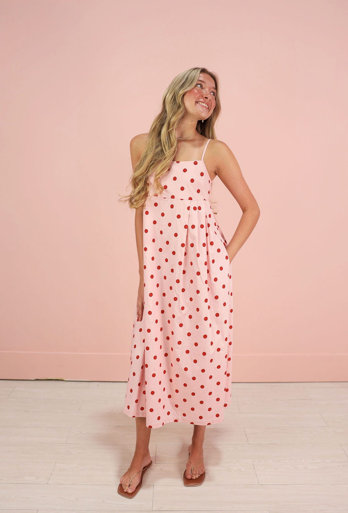 Polka Dot Midi Dress Pink/Red
