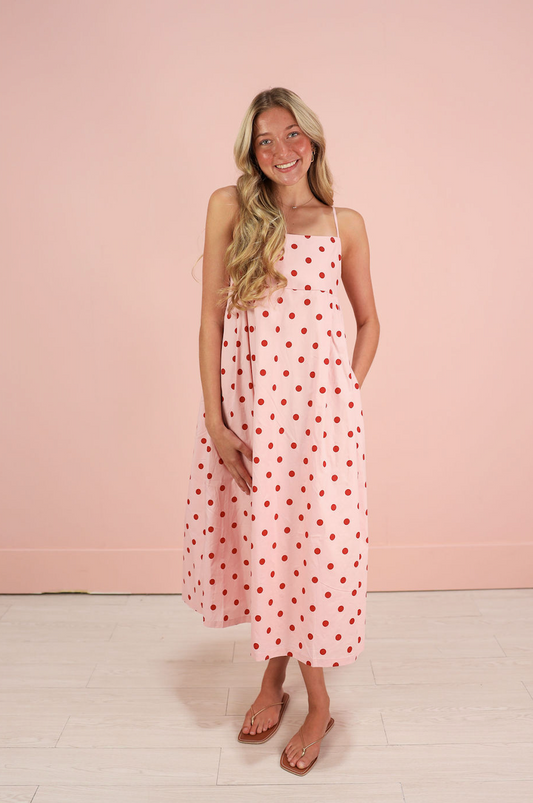 Polka Dot Midi Dress Pink/Red