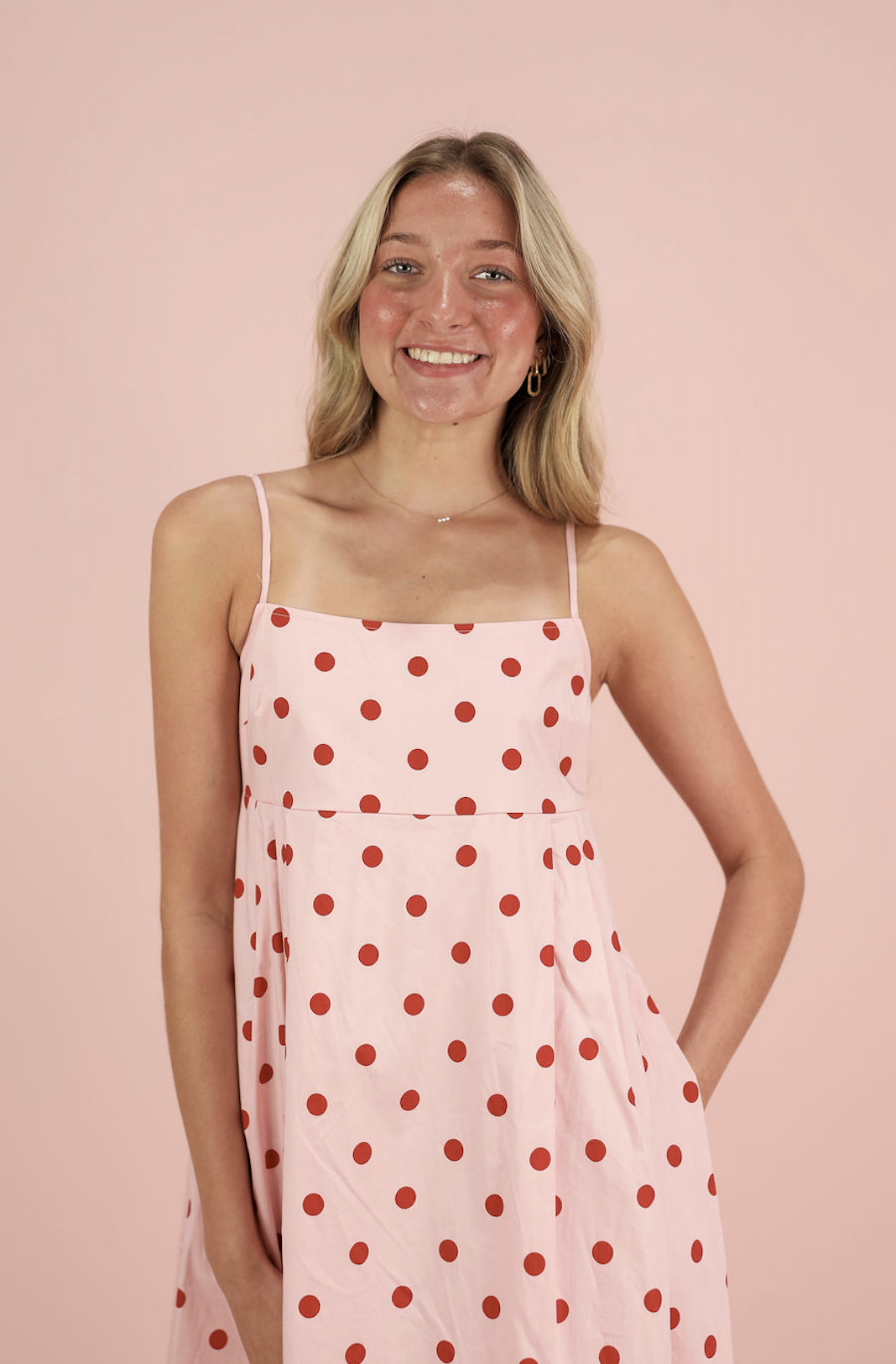 Polka Dot Midi Dress Pink/Red