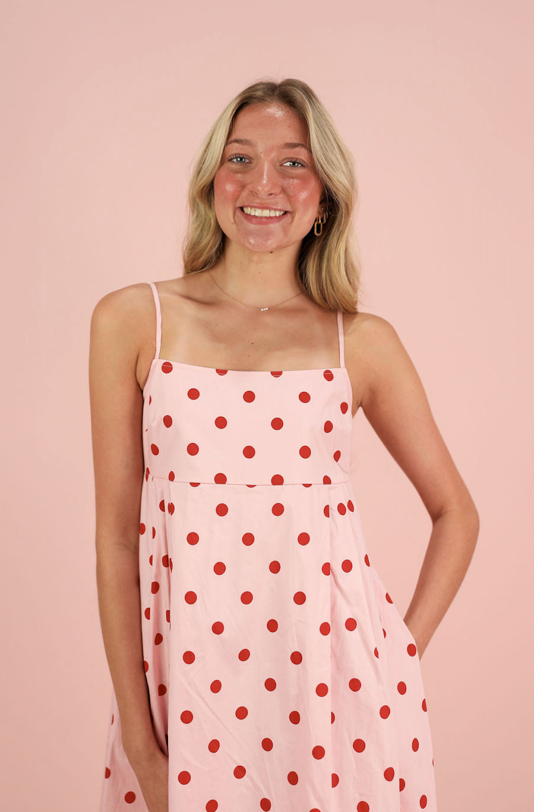Polka Dot Midi Dress Pink/Red