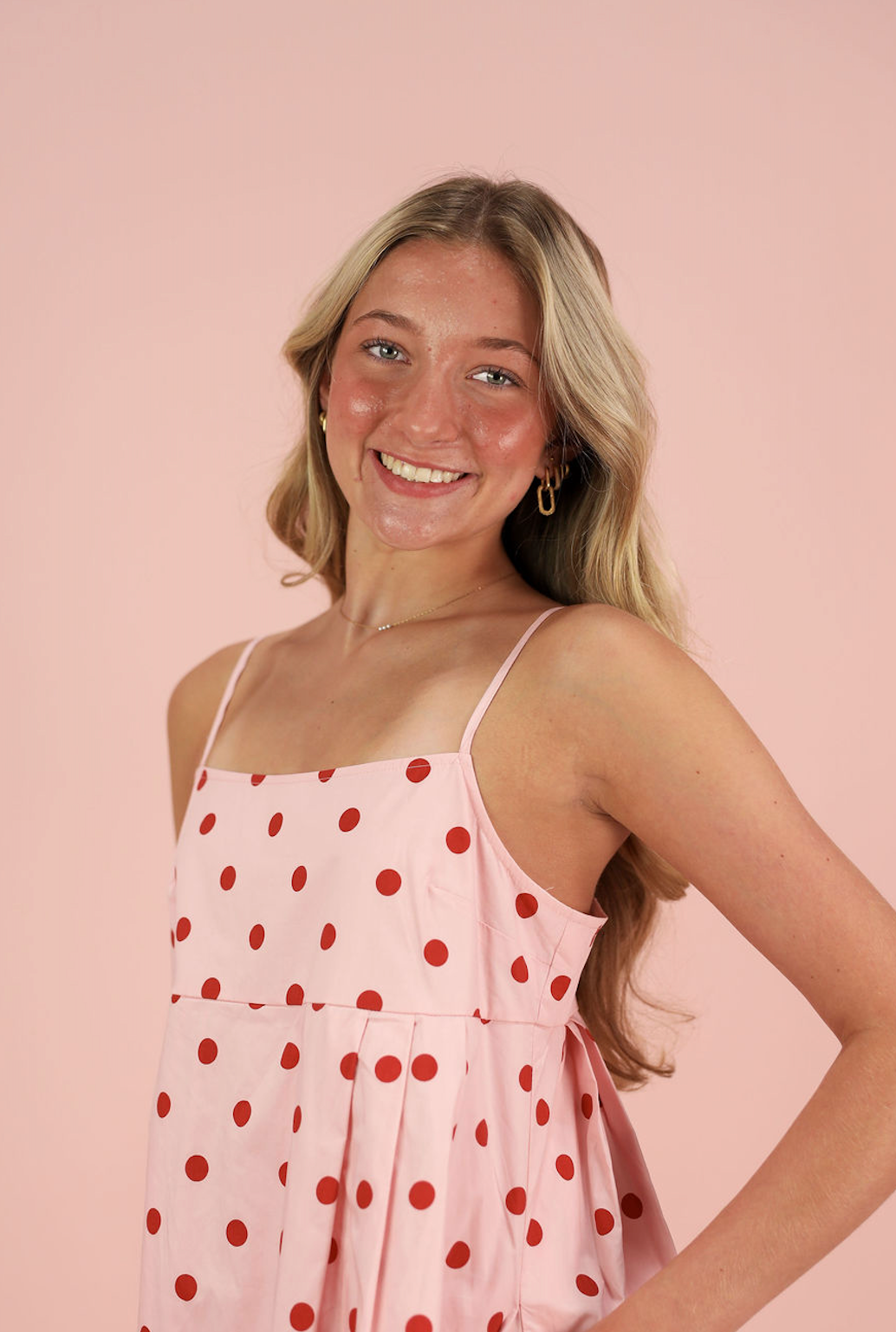 Polka Dot Midi Dress Pink/Red