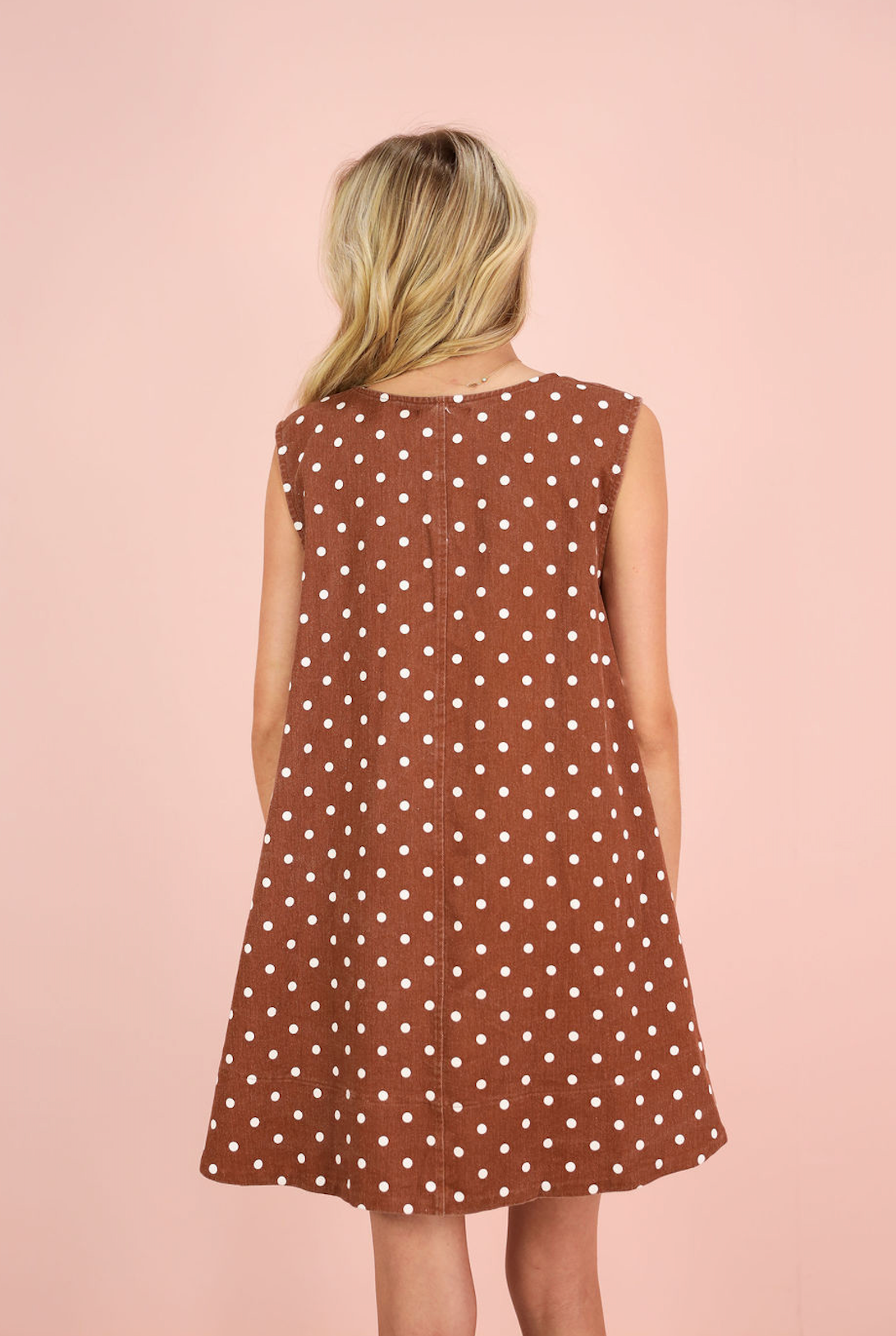 Polka Dot Scoop Neck Dress Brown