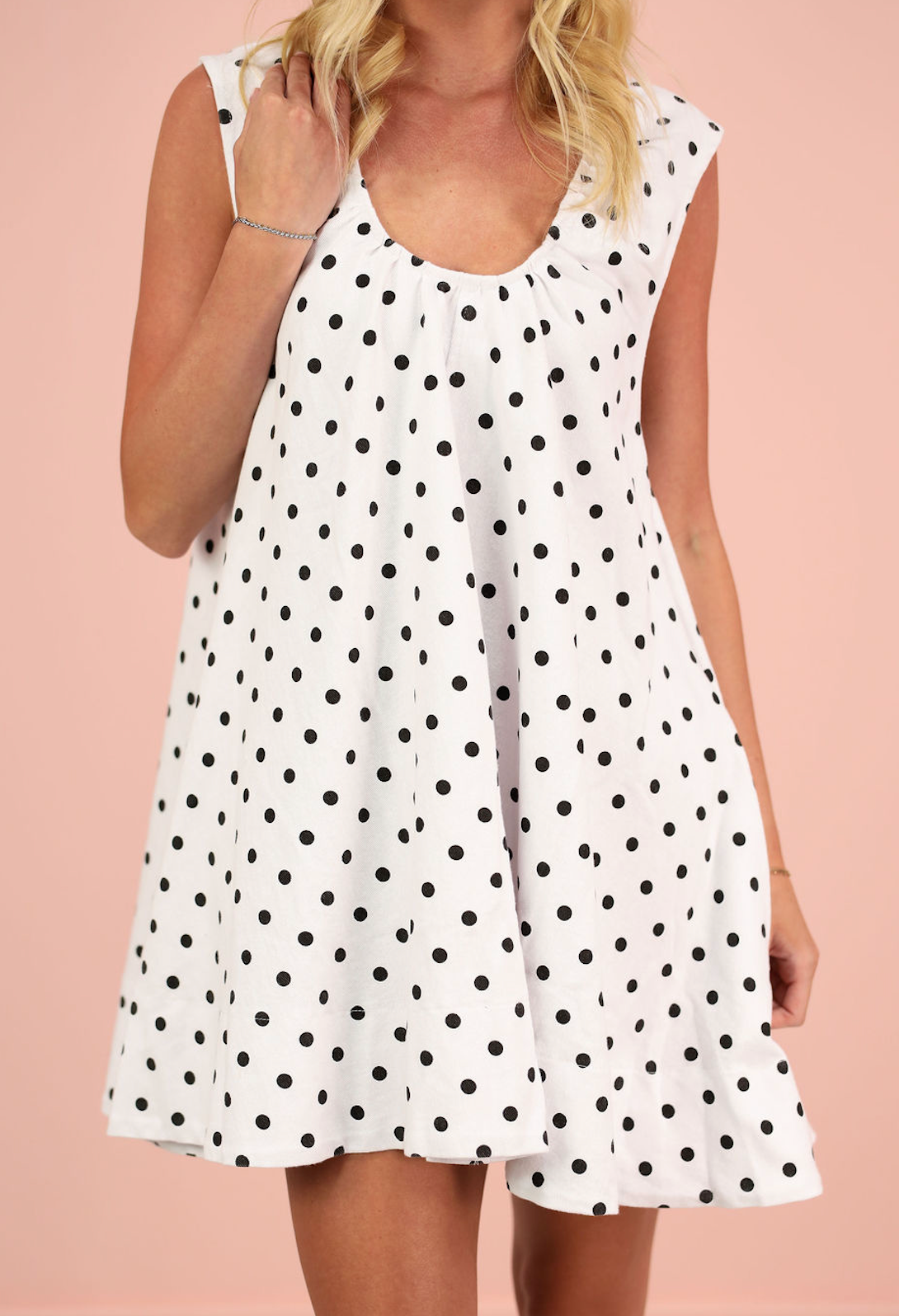 Polka Dot Scoop Neck Dress Cream