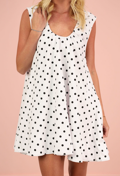 Polka Dot Scoop Neck Dress Cream