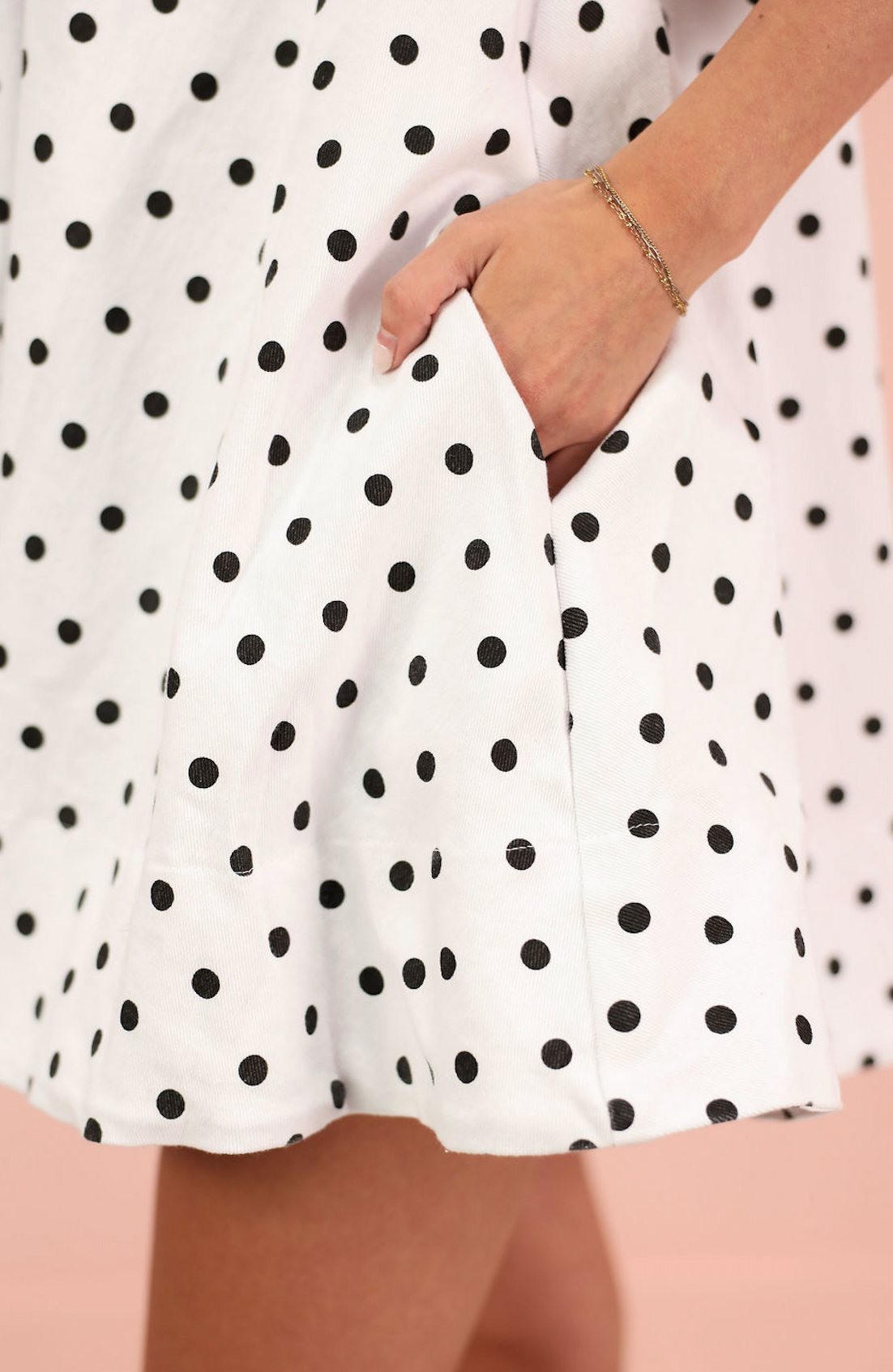 Polka Dot Scoop Neck Dress Cream