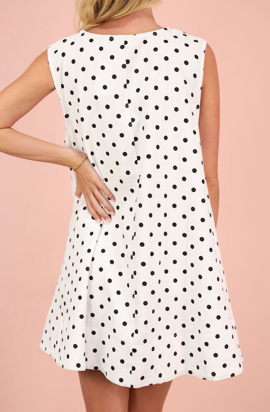 Polka Dot Scoop Neck Dress Cream