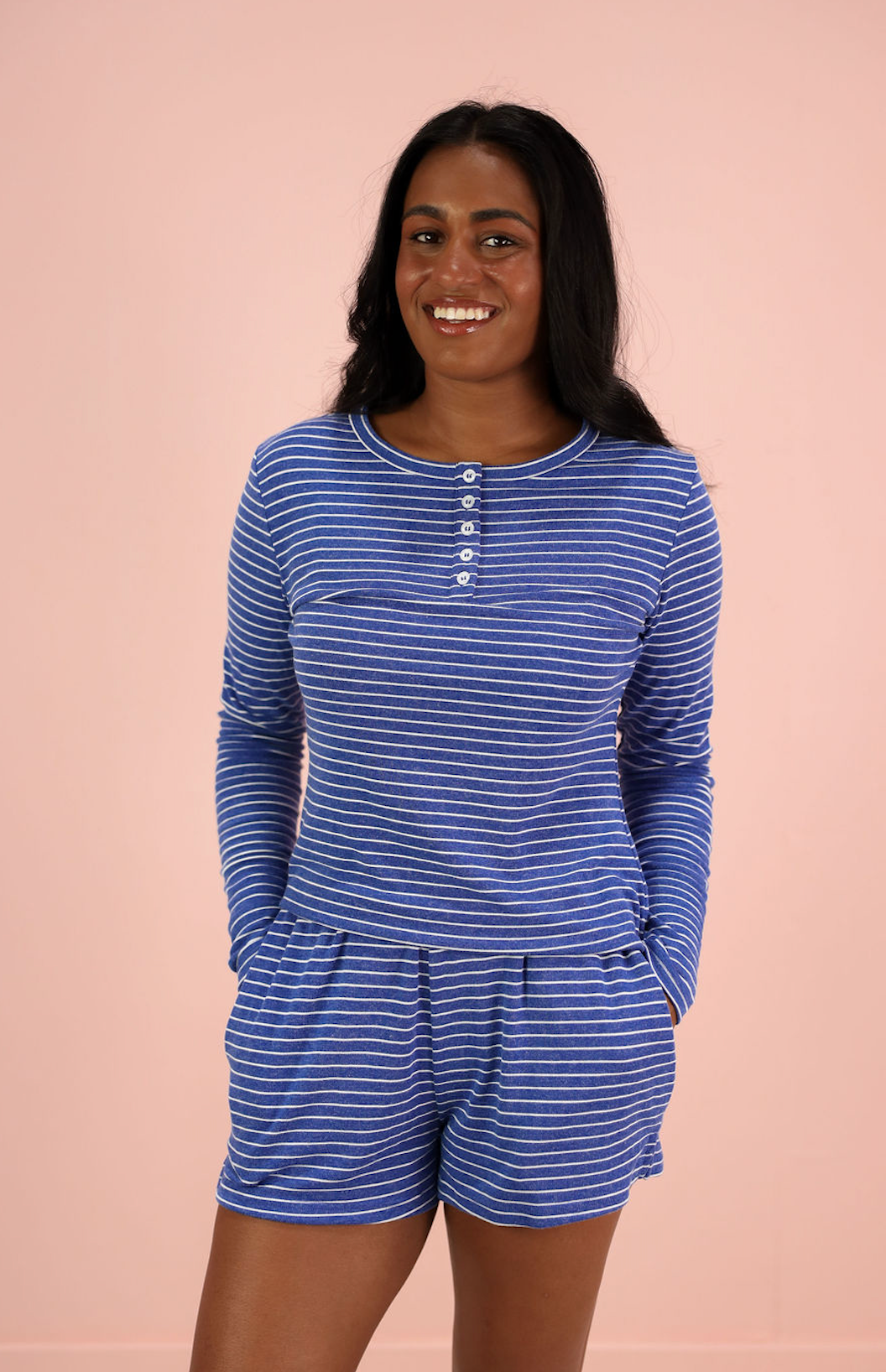 Soft Striped Button Lounge Top