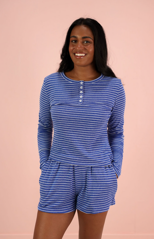 Soft Striped Button Lounge Top