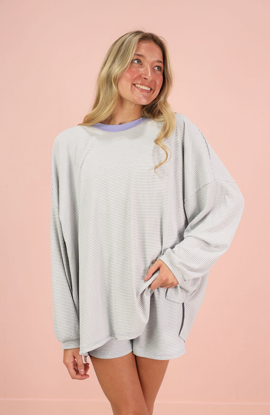 Ribbed Stripe Shorts Periwinkle