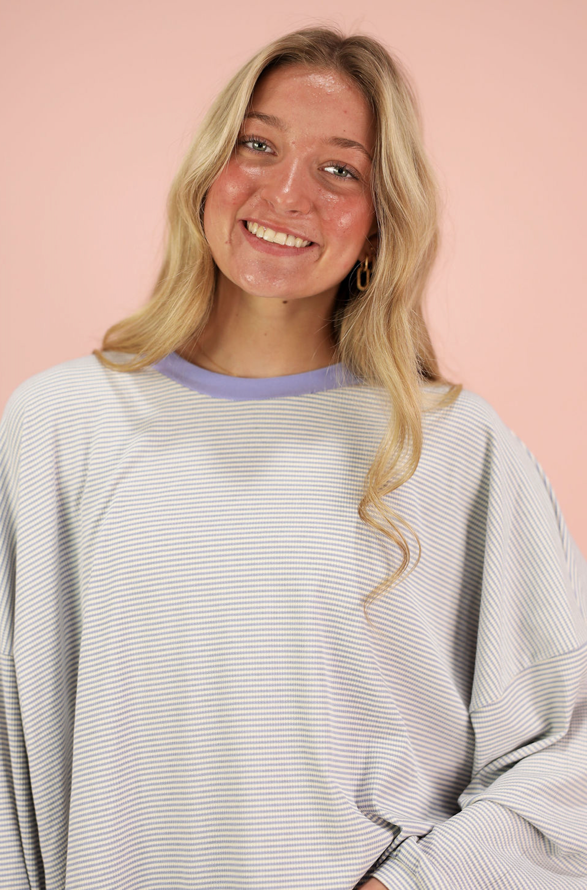 Oversize Striped Long Sleeve Top Periwinkle