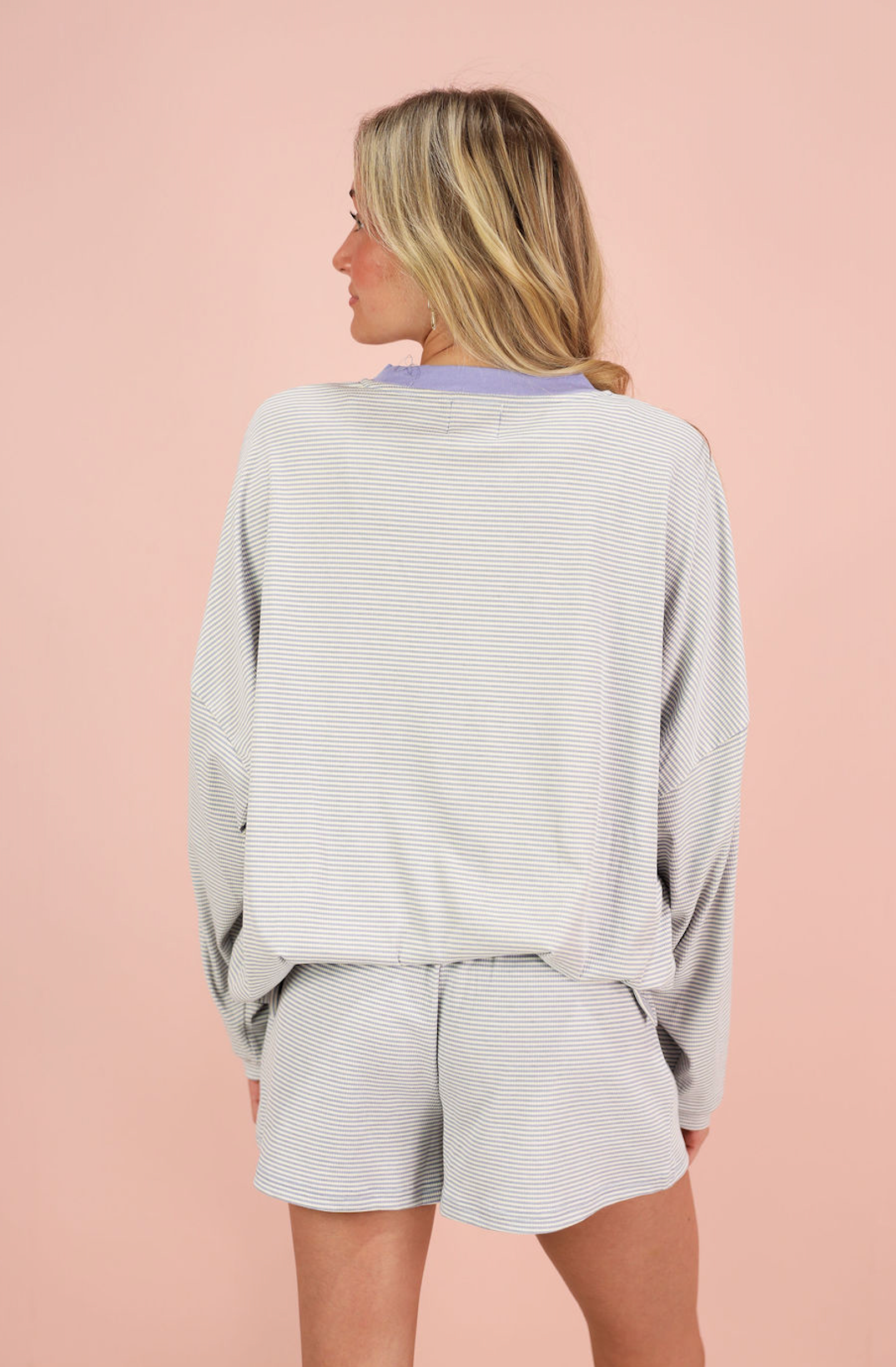 Ribbed Stripe Shorts Periwinkle