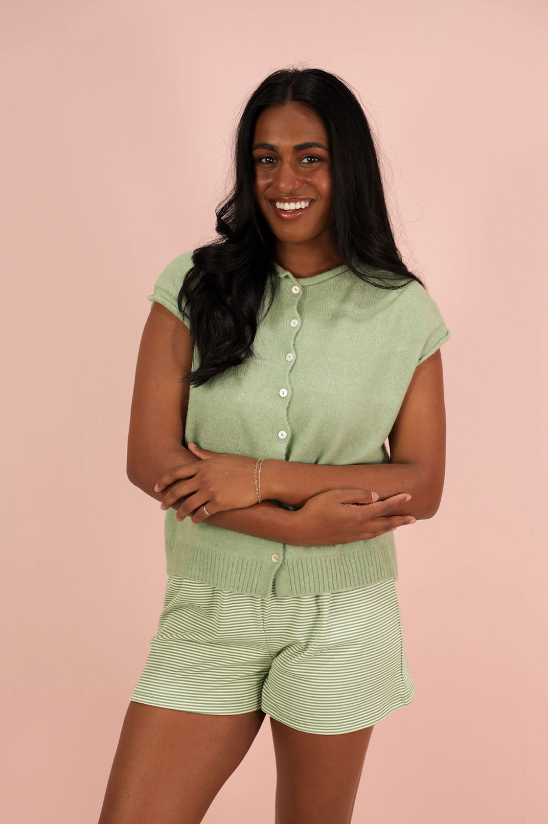 Ribbed Stripe Shorts Green