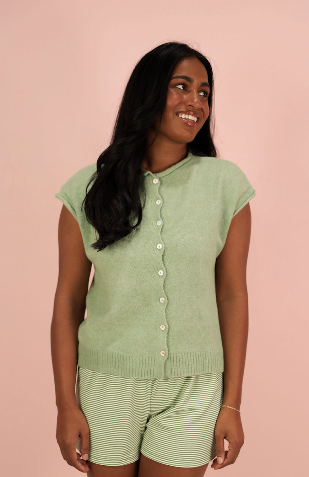 Sweater Vest Cardigan Matcha